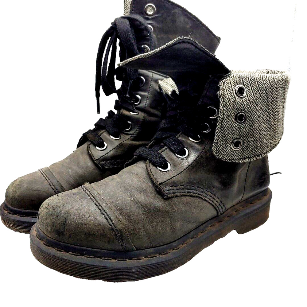 Dr Marten Aimilita Leather Fold Down Lined Combat Boots US 7 Darkened Mirage